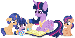 Size: 1280x650 | Tagged: safe, artist:princess-kitsune-tsu, twilight sparkle, oc, alicorn, baby, baby pony, colt, female, filly, foal, g4, horn, imported from derpibooru, male, mother and child, mother and daughter, mother and son, offspring, parent:flash sentry, parent:twilight sparkle, parents:flashlight, pegasus, pony, unicorn