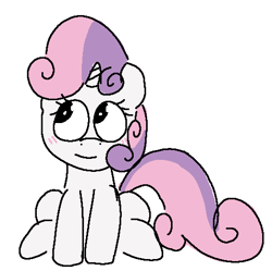 Size: 503x500 | Tagged: safe, artist:thealmightybunghole, sweetie belle, 2d, blushing, female, filly, foal, g4, horn, imported from derpibooru, my little pony: friendship is magic, pixel-crisp art, pony, shiny eyes, simple background, sitting, solo, unicorn, white background