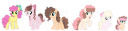 Size: 1280x318 | Tagged: safe, artist:lps604, oc, oc:balloon pie, oc:candy cake, oc:caramel pie, oc:chocolate sprinkles, oc:strawberry shortcake, earth pony, female, filly, foal, g4, imported from derpibooru, li'l cheese, mare, offspring, older, older li'l cheese, parent:cheese sandwich, parent:pinkie pie, parents:cheesepie, pony, siblings, sisters
