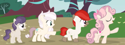Size: 3714x1354 | Tagged: safe, artist:lps604, oc, oc:lily glow, oc:rose magic, oc:silver thunder, oc:sour candy, colt, earth pony, female, filly, foal, horn, hybrid, imported from derpibooru, interspecies offspring, male, offspring, parent:button mash, parent:discord, parent:fluttershy, parent:rumble, parent:scootaloo, parent:sweetie belle, parent:twist, parents:discoshy, parents:rumbloo, parents:sweetiemash, pegasus, pony, unicorn