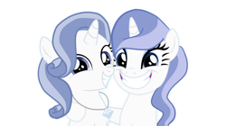 Size: 1280x715 | Tagged: safe, artist:lps604, oc, oc:moonstone light, oc:topaz night, female, filly, foal, horn, imported from derpibooru, mare, offspring, parent:fancypants, parent:rarity, parents:raripants, pony, siblings, sisters, unicorn