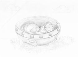 Size: 1280x932 | Tagged: safe, artist:malte279, oc, oc:leafhelm, colt, cute, foal, helmet, imported from derpibooru, male, pencil drawing, sleeping, traditional art