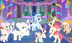 Size: 954x572 | Tagged: safe, artist:lps604, oc, oc:apple flower, oc:apple heart, oc:candy cake, oc:little harmony, oc:moonstone light, oc:nova sentry, oc:oc:lily glow, oc:rainbow light, oc:strawberry shortcake, oc:topaz night, alicorn, alicorn oc, earth pony, earth pony oc, female, filly, foal, group, horn, hybrid, imported from derpibooru, indoors, interspecies offspring, mare, oc only, offspring, parent:applejack, parent:caramel, parent:cheese sandwich, parent:discord, parent:fancypants, parent:flash sentry, parent:fluttershy, parent:pinkie pie, parent:rainbow dash, parent:rarity, parent:soarin', parent:trenderhoof, parent:twilight sparkle, parents:carajack, parents:cheesepie, parents:discoshy, parents:flashlight, parents:raripants, parents:soarindash, parents:trenderjack, pegasus, pegasus oc, pony, unicorn, unicorn oc, wings
