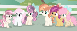 Size: 1280x512 | Tagged: safe, artist:lps604, oc, oc:apple shine, oc:autumn wishes, oc:caramel pie, oc:diamond heart, oc:diamond swirl, oc:solstice blossom, earth pony, earth pony oc, female, filly, foal, group, horn, imported from derpibooru, oc only, offspring, outdoors, parent:cheese sandwich, parent:fire streak, parent:pinkie pie, parent:pound cake, parent:princess cadance, parent:princess flurry heart, parent:shining armor, parent:sunset shimmer, parents:cheesepie, parents:poundflurry, parents:shiningcadance, parents:sunsetstreak, pegasus, pegasus oc, pony, sextet, unicorn, unicorn oc
