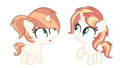 Size: 1275x693 | Tagged: safe, artist:lps604, oc, oc:autumn wishes, oc:firefly magic, duo, female, filly, foal, horn, imported from derpibooru, oc only, offspring, parent:fire streak, parent:sunset shimmer, parents:sunsetstreak, pony, siblings, simple background, sisters, transparent background, twins, unicorn, unicorn oc