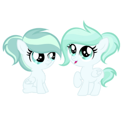 Size: 750x750 | Tagged: safe, artist:lps604, oc, oc:crystal sky, oc:meadow dream, female, filly, foal, imported from derpibooru, oc only, offspring, parent:sky stinger, parent:vapor trail, parents:vaporsky, pegasus, pony, siblings, simple background, sisters, transparent background, twins
