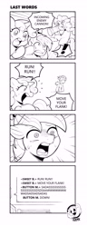 Size: 2695x7016 | Tagged: safe, artist:norisle, button mash, pinkie pie, sweetie belle, comic:video game is magic, cannon, colt, earth pony, female, filly, foal, g4, gritted teeth, horn, imported from derpibooru, lineart, male, mare, open mouth, pony, teeth, trio, unicorn