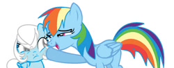 Size: 747x292 | Tagged: safe, artist:season-the-wiccan, rainbow dash, oc, oc:cumulus, fanfic:instant mom, blind, duo, duo female, female, filly, foal, g4, imported from derpibooru, mare, mother and child, mother and daughter, needs more jpeg, parent:rainbow dash, pegasus, pony, simple background, white background