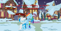 Size: 1024x531 | Tagged: safe, artist:season-the-wiccan, rainbow dash, oc, oc:cumulus, fanfic:instant mom, female, filly, foal, g4, imported from derpibooru, mare, momma dash, mother and child, mother and daughter, outdoors, parent:rainbow dash, pegasus, pony