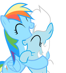 Size: 526x578 | Tagged: safe, artist:en-raindst, rainbow dash, oc, oc:cumulus, fanfic:instant mom, female, filly, foal, g4, imported from derpibooru, mare, mother and child, mother and daughter, parent:rainbow dash, pegasus, pony