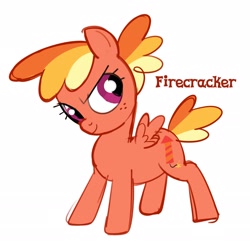Size: 2640x2574 | Tagged: safe, artist:_pioxyo, oc, oc:firecracker, earth pony, female, filly, foal, g4, imported from derpibooru, magical lesbian spawn, oc only, offspring, parent:applejack, parent:rainbow dash, parents:appledash, pony, simple background, solo, traditional art, white background