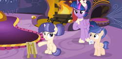 Size: 1280x617 | Tagged: safe, artist:lps604, twilight sparkle, oc, oc:nova sentry, oc:shining shield, alicorn, colt, female, filly, foal, g4, horn, imported from derpibooru, indoors, male, offspring, parent:flash sentry, parent:twilight sparkle, parents:flashlight, pegasus, pegasus oc, pony, trio, unicorn, unicorn oc