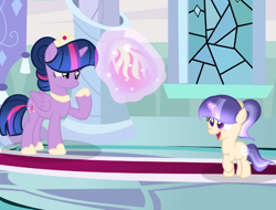 Size: 750x571 | Tagged: safe, artist:lps604, twilight sparkle, oc, oc:nova sentry, alicorn, female, filly, foal, folded wings, g4, horn, imported from derpibooru, indoors, mare, offspring, parent:flash sentry, parent:twilight sparkle, parents:flashlight, pony, unicorn, wings