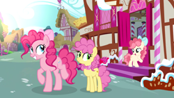 Size: 1280x720 | Tagged: safe, artist:lps604, pinkie pie, oc, oc:strawberry pie, earth pony, female, filly, foal, g4, imported from derpibooru, li'l cheese, mare, offspring, outdoors, parent:cheese sandwich, parent:pinkie pie, parents:cheesepie, pony, rule 63, teenager