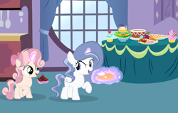 Size: 1289x819 | Tagged: safe, artist:lps604, oc, oc:rose magic, oc:topaz night, cousins, female, filly, foal, horn, imported from derpibooru, indoors, oc only, offspring, parent:button mash, parent:fancypants, parent:rarity, parent:sweetie belle, parents:raripants, parents:sweetiemash, pony, unicorn