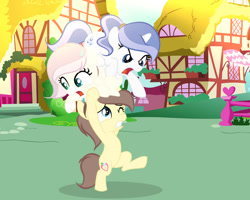 Size: 750x601 | Tagged: safe, artist:lps604, oc, oc:apple heart, oc:little harmony, oc:moonstone light, earth pony, female, filly, foal, horn, hybrid, imported from derpibooru, interspecies offspring, oc only, offspring, outdoors, parent:applejack, parent:caramel, parent:discord, parent:fancypants, parent:fluttershy, parent:rarity, parents:carajack, parents:discoshy, parents:raripants, pegasus, pony, unicorn