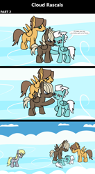 Size: 1920x3516 | Tagged: semi-grimdark, artist:platinumdrop, comic:cloud rascals, 3 panel comic, abuse, annoyed, bruised, bully, bullying, cloudsdale, colt, colt dumbbell, colt hoops, comic, commission, defiant, derpy hooves, dialogue, dumbbell, female, filly, filly derpy hooves, filly fleetfoot, fleetbuse, fleetfoot, floppy ears, foal, foal abuse, folded wings, g4, hit, hoops, imported from derpibooru, looking at each other, looking at someone, looking down, lying down, male, offscreen character, outdoors, pain, pegasus, pony, prone, smug, speech bubble, stepped on, talking, unexpected, violence, wings, younger