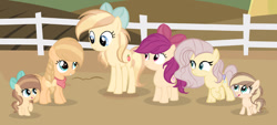 Size: 1280x577 | Tagged: safe, artist:lps604, oc, oc:apple cherry, oc:apple spirit, oc:apple twirl, oc:cookie crumble, oc:summer showers, oc:taffy swirl, earth pony, female, filly, foal, hybrid, imported from derpibooru, interspecies offspring, oc only, offspring, parent:apple bloom, parent:applejack, parent:caramel, parent:discord, parent:fluttershy, parent:tender taps, parents:carajack, parents:discoshy, parents:tenderbloom, pegasus, pony, teenager