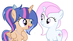 Size: 748x420 | Tagged: safe, artist:lps604, oc, oc:brooklyn sentry, oc:diamond heart, alicorn, female, filly, foal, horn, imported from derpibooru, oc only, offspring, parent:flash sentry, parent:twilight sparkle, parents:flashlight, pony, simple background, transparent background, unicorn