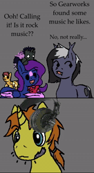 Size: 306x556 | Tagged: safe, artist:paprika blues, oc, oc:gearworks, oc:magnetic north, oc:paprika blues, album cover, animated, changeling, colt, derpibooru exclusive, female, filly, foal, grub, half bat pony, headphones, horn, imported from derpibooru, loud, male, mare, meme, nymph, oc only, pegasus, stallion, unicorn, video, webm