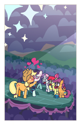 Size: 2382x3663 | Tagged: suggestive, artist:idadeerz, apple bloom, applejack, scootaloo, sweetie belle, apple bloom's bow, applejack's hat, blushing, bow, cloud, coloratura, concert, cowboy hat, crowd, cutie mark crusaders, detailed background, digital art, drool, ear blush, earth pony, eyes closed, female, festival, filly, foal, g4, group, hair bow, hat, heart, helping hooves music festival, high res, hill, hoof on chin, horn, imported from derpibooru, kissing, lesbian, lighting, looking at each other, looking at someone, making out, mare, ms paint, my little pony: friendship is magic, passepartout, pegasus, pony, quintet focus, raised hoof, rara, sand, sandaloo, shadow, ship:rarajack, shipping, shocked, shocked expression, signature, sitting, small wings, spotlight, spread wings, stage, stars, surprised, the mane attraction, unicorn, wall of tags, wings