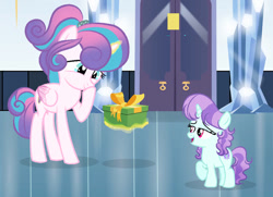 Size: 750x543 | Tagged: safe, artist:lps604, princess flurry heart, oc, oc:diamant, alicorn, female, filly, filly flurry heart, foal, g4, horn, imported from derpibooru, indoors, offspring, parent:princess cadance, parent:shining armor, parents:shiningcadance, pony, siblings, sisters, teenager, unicorn, unicorn oc