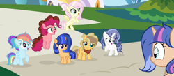 Size: 4076x1770 | Tagged: safe, artist:lps604, oc, oc:brooklyn sentry, oc:candy apple, oc:dizzy shy, oc:flying sparkles, oc:radiant diamond, oc:sprinkle pie, oc:star dash, alicorn, alicorn oc, earth pony, earth pony oc, female, filly, foal, horn, hybrid, imported from derpibooru, interspecies offspring, oc only, offspring, outdoors, parent:applejack, parent:caramel, parent:cheese sandwich, parent:discord, parent:fancypants, parent:flash sentry, parent:fluttershy, parent:pinkie pie, parent:rainbow dash, parent:rarity, parent:soarin', parent:twilight sparkle, parents:carajack, parents:cheesepie, parents:discoshy, parents:flashlight, parents:raripants, parents:soarindash, pegasus, pegasus oc, pony, unicorn, unicorn oc, wings