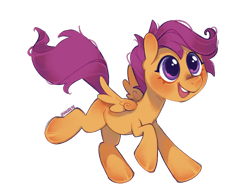 Size: 1785x1368 | Tagged: safe, artist:holideye, scootaloo, female, filly, foal, g4, imported from derpibooru, pegasus, pony, quadrupedal, simple background, smiling, solo, transparent background
