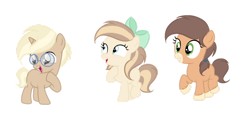 Size: 1280x606 | Tagged: safe, artist:lps604, oc, colt, earth pony, female, filly, foal, horn, imported from derpibooru, male, oc only, offspring, parent:applejack, parent:caramel, parent:trenderhoof, parent:trouble shoes, parents:carajack, parents:trenderjack, parents:troublejack, pony, simple background, transparent background, unicorn