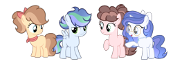Size: 1881x721 | Tagged: safe, artist:lps604, oc, colt, earth pony, female, filly, foal, horn, imported from derpibooru, male, oc only, offspring, parent:applejack, parent:caramel, parent:cheese sandwich, parent:fancypants, parent:pinkie pie, parent:rainbow dash, parent:rarity, parent:soarin', parents:carajack, parents:cheesepie, parents:raripants, parents:soarindash, pegasus, pony, simple background, transparent background, unicorn