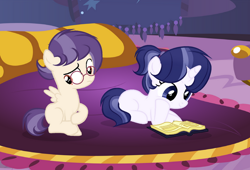 Size: 750x511 | Tagged: safe, artist:lps604, oc, oc:neveah nova, oc:skylar sentry, brother and sister, colt, female, filly, foal, horn, imported from derpibooru, indoors, male, oc only, offspring, parent:flash sentry, parent:twilight sparkle, parents:flashlight, pegasus, pegasus oc, pony, siblings, unicorn, unicorn oc
