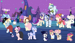 Size: 4096x2380 | Tagged: safe, artist:lps604, oc, oc:apple heart, oc:apple jam, oc:apple shine, oc:aurora glow, oc:firecracker, oc:little harmony, oc:moonstone light, oc:mystical belle, oc:nova sentry, oc:rainbow light, oc:rose magic, oc:strawberry shortcake, oc:violet sunrise, alicorn, clothes, costume, earth pony, female, filly, foal, halloween, halloween costume, holiday, horn, hybrid, imported from derpibooru, interspecies offspring, mare, nightmare night, oc only, offspring, outdoors, parent:apple bloom, parent:applejack, parent:button mash, parent:caramel, parent:cheese sandwich, parent:discord, parent:fancypants, parent:flash sentry, parent:fluttershy, parent:pinkie pie, parent:prince blueblood, parent:princess cadance, parent:rainbow dash, parent:rarity, parent:rumble, parent:scootaloo, parent:shining armor, parent:soarin', parent:starlight glimmer, parent:sunburst, parent:sweetie belle, parent:tender taps, parent:trixie, parent:twilight sparkle, parents:bluetrix, parents:carajack, parents:cheesepie, parents:discoshy, parents:flashlight, parents:raripants, parents:rumbloo, parents:shiningcadance, parents:soarindash, parents:starburst, parents:sweetiemash, parents:tenderbloom, pegasus, pony, unicorn
