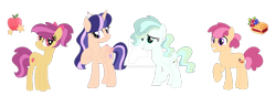 Size: 1280x444 | Tagged: safe, artist:lps604, oc, oc:apple shine, oc:berry crisp, oc:misty skies, oc:solstice star, alicorn, colt, earth pony, female, filly, foal, imported from derpibooru, male, mare, oc only, offspring, parent:apple bloom, parent:flash sentry, parent:sky stinger, parent:tender taps, parent:twilight sparkle, parent:vapor trail, parents:flashlight, parents:tenderbloom, parents:vaporsky, pegasus, pony, simple background, teenager, transparent background