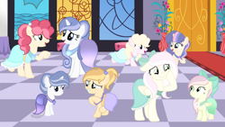 Size: 1280x720 | Tagged: safe, artist:lps604, oc, oc:angel cake, oc:candy cake, oc:lily glow, oc:little harmony, oc:moonstone light, oc:solstice star, oc:strawberry shortcake, oc:topaz night, earth pony, female, filly, foal, horn, hybrid, imported from derpibooru, indoors, interspecies offspring, mare, oc only, offspring, parent:applejack, parent:cheese sandwich, parent:discord, parent:fancypants, parent:flash sentry, parent:fluttershy, parent:pinkie pie, parent:rarity, parent:trenderhoof, parent:twilight sparkle, parents:cheesepie, parents:discoshy, parents:flashlight, parents:raripants, parents:trenderjack, pegasus, unicorn