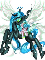 Size: 1080x1440 | Tagged: safe, artist:frijolito darketo, queen chrysalis, bow, changeling, cozy glow, female, filly, foal, g4, hair bow, imported from derpibooru, mare, pegasus, pony