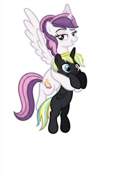 Size: 843x1264 | Tagged: safe, artist:weker, oc, oc:littlelight, oc:sweetieck dreams, alicorn, alicorn oc, bad cropping, cloud, cute, duo, duo female, female, filly, foal, g4, horn, imported from derpibooru, mare, metacorn, oc only, pony, simple background, unicorn, unicorn horn, wings