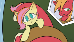 Size: 1920x1080 | Tagged: safe, artist:inkshowdude, oc, oc:morning glory, fanfic:what hurts the most, big macintosh, duo, duo male and female, earth pony, fanfic art, father and child, father and daughter, female, filly, foal, g4, high angle, imported from derpibooru, looking at you, looking up, looking up at you, male, not fluttershy, offspring, outdoors, parent:big macintosh, parent:fluttershy, parents:fluttermac, pegasus, picture-in-picture, pony, stallion