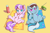Size: 2000x1300 | Tagged: explicit, artist:darkdoomer, diamond tiara, silver spoon, beach, bottle, clitoris, duo, filly, foalcon, looking at you, radio, rug, sand, spread legs, sunglasses, vulva