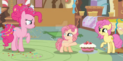 Size: 1280x637 | Tagged: safe, artist:dayspring-dawnyt, pinkie pie, oc, oc:vanilla pie, earth pony, female, filly, foal, g4, imported from derpibooru, li'l cheese, mare, offspring, older, older pinkie pie, parent:cheese sandwich, parent:pinkie pie, parents:cheesepie, pony, teenager