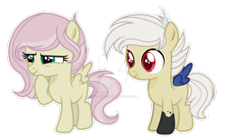 Size: 1280x792 | Tagged: safe, artist:dayspring-dawnyt, oc, oc:despair, oc:shy chaos, colt, female, filly, foal, hybrid, imported from derpibooru, interspecies offspring, male, offspring, parent:discord, parent:fluttershy, parents:discoshy, pegasus, pony, siblings, twins