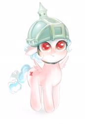 Size: 1425x2068 | Tagged: safe, artist:aociva, commission, cozy glow, cozybetes, cute, female, filly, foal, g4, helmet, imported from derpibooru, pegasus, pickelhaube, pony, simple background, white background, wings
