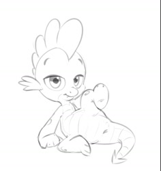 Size: 1550x1642 | Tagged: explicit, artist:decentfeather, spike, anus, dragon, foalcon, g4, imported from derpibooru, male, monochrome, nudity, presenting, solo, solo focus, solo male, weird lizzer hole