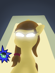 Size: 1200x1600 | Tagged: safe, oc, oc:colt anon, oc:cream heart, angry, anonymous artist, backlighting, colt, cream heart is not amused, doorway, duo, duo male and female, earth pony, female, floppy ears, foal, g4, glowing, glowing eyes, gulp, imported from derpibooru, indoors, low angle, male, mare, narrowed eyes, nervous sweat, nicole watterson, no pupils, oc only, pony, the amazing world of gumball, this will not end well, unamused