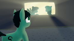 Size: 1920x1080 | Tagged: safe, rainbow dash, oc, oc:colt anon, oc:cream heart, anonymous artist, anticipation, carpet, colt, earth pony, female, foal, g4, imported from derpibooru, indoors, male, mare, no pupils, pegasus, pony, silhouette, solo focus, trio, window