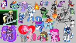Size: 1920x1080 | Tagged: safe, artist:mandalina, pinkie pie, rainbow dash, twilight sparkle, oc, oc:filly anon, oc:krov, alcohol, blood, cute, dancing, derpy hooves, drink, drunk, female, filly, fire, foal, g4, glass, gun, horn, imported from derpibooru, levitation, magic, milk, milk bottle, moondancer, noelle holiday, octavia melody, pegasus, pony, rainbowshine, rainbowshining, tea, telekinesis, trixie, unicorn, weapon, wine, wine glass
