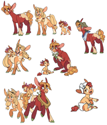 Size: 5069x5914 | Tagged: safe, artist:baylard, apple bloom, applejack, adorabloom, alternate design, alternate hairstyle, apple siblings, apple sisters, baby, baby apple bloom, baby pony, bandana, big macintosh, brother and sister, cap, colt, colt big macintosh, cute, diaper on head, earth pony, female, filly, foal, g4, hat, imported from derpibooru, male, open mouth, open smile, pony, siblings, simple background, sisters, smiling, white background, younger