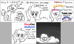 Size: 4200x2480 | Tagged: safe, artist:moonatik, oc, oc:anon-mare, oc:filly anon, calvin and hobbes, comic, dialogue, earth pony, earth pony oc, female, filly, foal, galacon, griffish isles, harmonycon, imported from derpibooru, mare, mare fair, oc only, pony, ponycon holland, sketch, uk ponycon