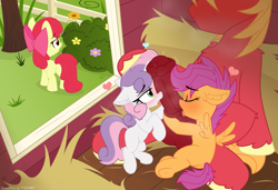 Size: 3120x2132 | Tagged: explicit, artist:sherathoz, artist:tolpain, apple bloom, scootaloo, sweetie belle, age difference, anus, apple bloom's bow, balls, barn, barn sex, big macintosh, big penis, blank flank, blowjob, blushing, bow, collaboration, crotchboobs, cutie mark crusaders, earth pony, erection, eyes closed, female, ffm threesome, filly, filly on stallion, floating heart, foal, foalcon, g4, genitals, group sex, hair bow, hay bale, heart, hoof on head, horn, horsecock, imported from derpibooru, impossibly large penis, indoors, larger male, licking, licking cock, male, medial ring, multiple blowjob, nipples, nudity, older male, oral, pegasus, penis, ponut, pony, precum, sex, ship:scootamac, ship:sweetiemac, shipping, sitting, size difference, smaller female, spread wings, stallion, stallion on filly, straight, straw, sweet apple acres, teats, text, threesome, tongue out, unicorn, vulva, window, wingboner, wings