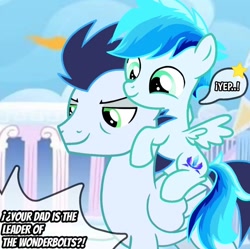 Size: 1080x1074 | Tagged: safe, artist:navo_hervido, artist:paracetamolnavo30, oc, colt, duo, duo male, father and child, father and son, foal, g4, imported from derpibooru, male, offspring, parent:rainbow dash, parent:soarin', parents:soarindash, pegasus, pony, soarin', stallion