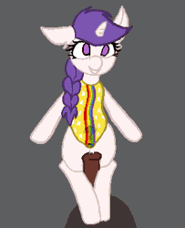 Size: 618x760 | Tagged: explicit, artist:xantus, oc, oc:snowie aura, age difference, animated, clothes, derpibooru exclusive, duo, duo male and female, female, filly, foal, foalcon, frame by frame, genitals, gif, gray background, horn, horsecock, imported from derpibooru, intercrural sex, loop, male, nudity, oc only, offscreen character, offscreen male, penis, pixel-crisp art, pony, precum, sex, simple background, smiling, solo focus, stallion, stallion on filly, straight, swimsuit, unicorn, wet